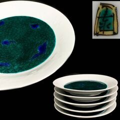 🔷🔶🔷ut5/42　伝統 九谷焼 山近泰 造 草花模様 色絵平皿 銘々皿 五客 五枚 現代九谷 大志窯 山近 泰🔷🔶🔷