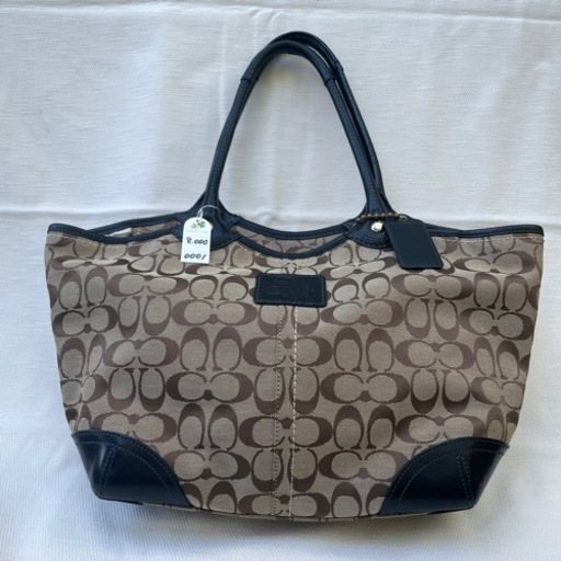 【美品】0001 COACH コーチベージュ系×黒 トートバッグ