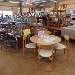 【愛品倶楽部柏店】　浜本工芸　ナラ材　ダイニング５点セット　皇室御用達　