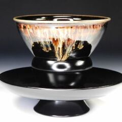 茶道具 京都の名工 桶谷定一作 窯変 天目茶碗 天目台付き 上美