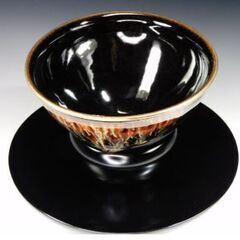 茶道具 京都の名工 桶谷定一作 窯変 天目茶碗 天目台付き 上美