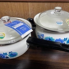 【未使用品】昭和レトロの可愛いデザインのホーロー鍋セット