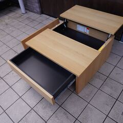 MORITA(モリタインテリア工業)のTono(トーノ)リビングテーブルです。昇降式の天板で高さ調整可能な在宅ワークなどにぴったりなローテーブル。/引出し、マガジンラック付きCL311