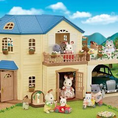 配送可】シルバニアファミリー お家 カーポートのある青い屋根のお家