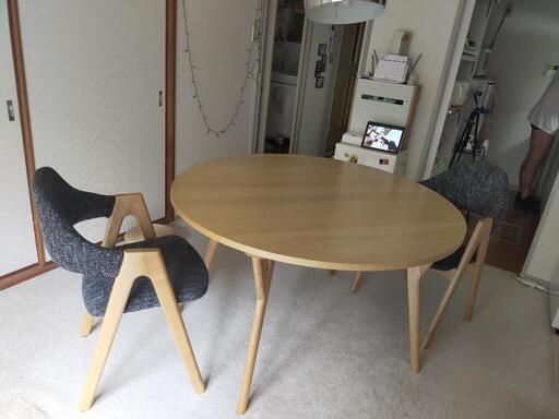 ダイニングテーブルチェア三点セット2人がけ4人用ベージュ北欧天然木IKEA - 横浜市