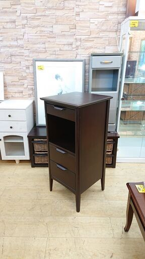 東海家具 Morris/モーリス FAX STAND サイドチェスト ダークブラウン DAF-014-18■横幅40cm×奥行40cm×高さ89㎝ 引出し3個■近隣配送無料 買取帝国 朝霞店