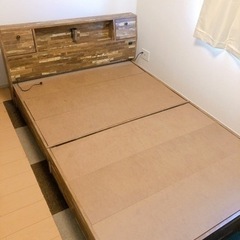 【引取】Cave 寄木柄引出し付 ダブルベッド ヴィンテージ フレームのみ