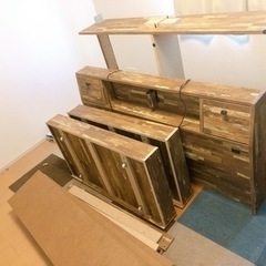 【引取】Cave 寄木柄引出し付 ダブルベッド ヴィンテージ フレームのみ