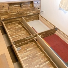 【引取】Cave 寄木柄引出し付 ダブルベッド ヴィンテージ フレームのみ