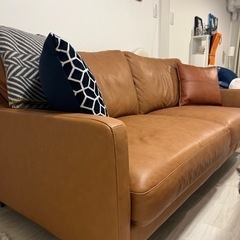 (直接お渡し)ニトリの本革3人掛けソファ　