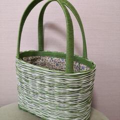 縄編みのかごバッグ【内布つき】（緑）