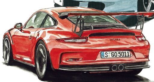 GC-318ポルシェ911-GT3/RS 限定版画 直筆サイン有 額装済 作家 平右ヱ門