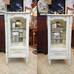 フレンチアンティーク LED照明付き キュリオケース ロココ ガラス