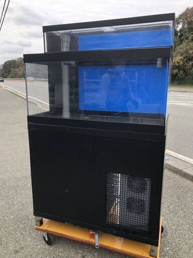 ■中古品 生け簀 水槽 フルセット アクアリウム キャスター付 エアーポンプ 濾過材付き 900×450×1600 業務用 動作問題なし■