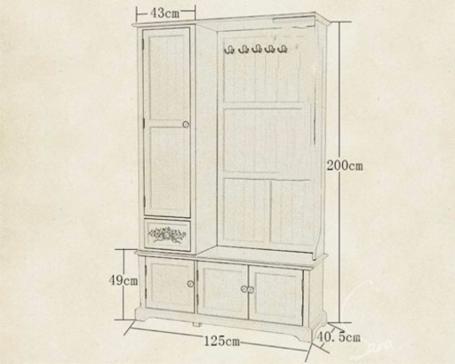 激レア‼️新品♥️海外特別注文♥️フランス風玄関靴箱➕大容量収納➕洋服掛け➕椅子高さ200cm❌幅125cm❌深い40.5cm