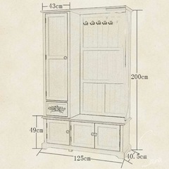 激レア‼️新品♥️海外特別注文♥️フランス風玄関靴箱➕大容量収納➕洋服掛け➕椅子🔺高さ200cm❌幅125cm❌深い40.5cm