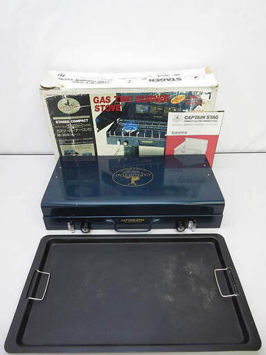 ss4518　キャプテンスタッグ　ガスツーバーナーコンロ　M-304　グリーン　CAPTAIN STAG　ステイジャー　コンロ　2口　緑　取扱説明書付き　元箱付き　鉄板付き　カセットコンロ　キャンプ　アウトドア