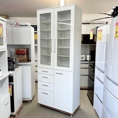 現状品 レンジボード ブラック×ホワイト 幅105cm 高さ180cm 食器棚