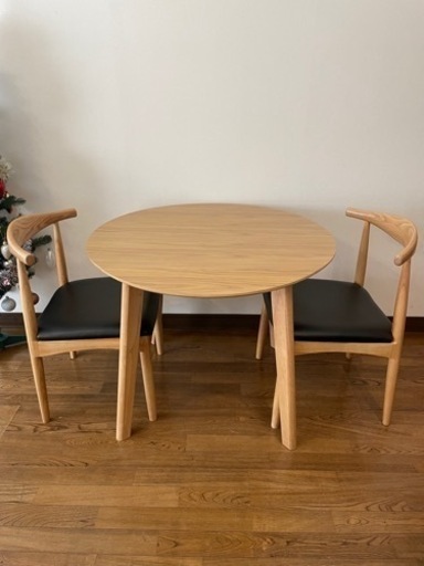 ダイニングテーブルセット 2人掛け 伸縮 北欧 丸テーブル チェア 2脚 椅子 イス 3点セット  ウォールナット 木製 ナチュラル