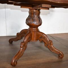 【ヤ取終了2/1】≪zy878≫イタリア 象嵌 ドローリーフ/拡張テーブル エクステンション 丸/ラウンド 楕円 ヴィンテージ風 41222-04