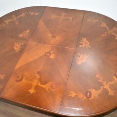 【ヤ取終了2/1】≪zy878≫イタリア 象嵌 ドローリーフ/拡張テーブル エクステンション 丸/ラウンド 楕円 ヴィンテージ風 41222-04