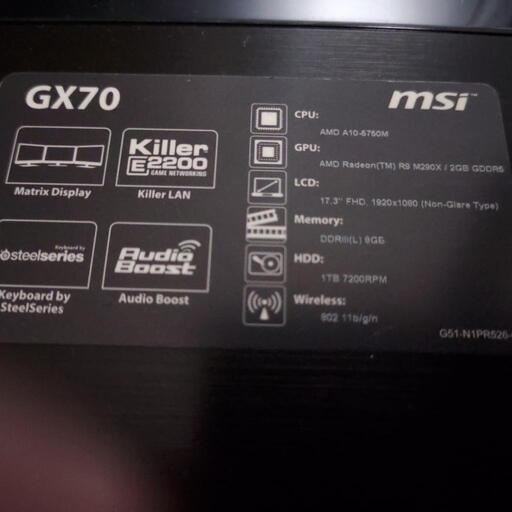MSI GX70 ゲームパソコン 　LCD:17.3\