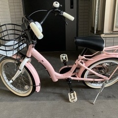 16インチ自転車　ベル・カゴ付　ピンク