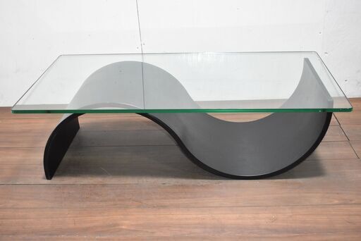 【ヤ取終了3/15】≪zy881≫wave coffee table/ウェーブ ガラス コーヒー センターテーブル S字 2way リビング/応接 モダン 41224-01