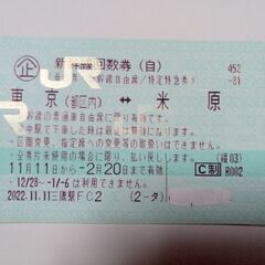 最終値下げ　新幹線自由席回数券　米原−東京　１枚