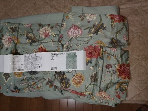 IKEA 布団カバー　3点セット　ダブル　グリーンに花柄