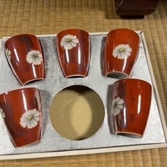 陶器　湯呑み　5個セット　花柄　昭和レトロ