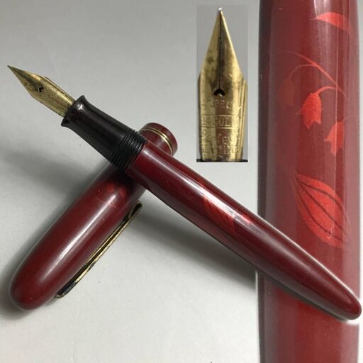 KI14/63　希少 アンティーク 万年筆 Steady 14GOLD Perfect LIFETIME 吸引式 スズラン図 赤 レッド ヴィンテージ 筆記用具 文房具 ◆