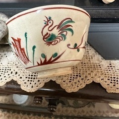 骨董品 茶道具 京絵 茶碗 水指 鳳山作 3点セット 飾り棚も