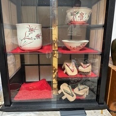 茶道具 京絵 茶碗 水指 鳳山作 3点セット 飾り棚もお付けします！