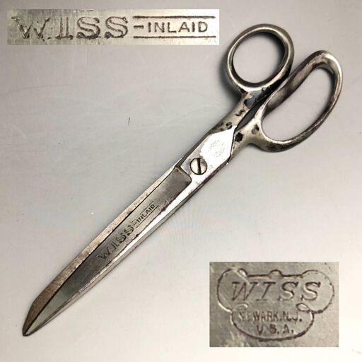 KI14/95　ビンテージ 裁ち鋏 裁ちばさみ WISS U.S.A INLAID 全長24cm 刃渡り11.5cm 洋裁鋏 裁縫道具 ラシャ鋏 ハンドクラフト はさみ 〇