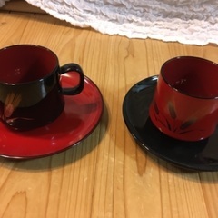 コーヒーカップ　赤黒　2点