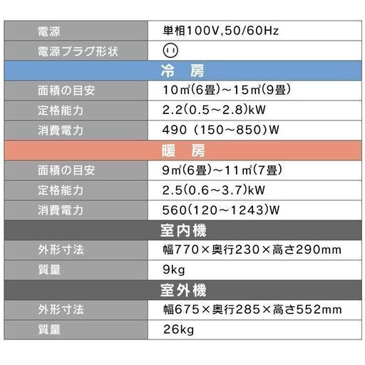 新品・６畳用冷暖房エアコン　取付工事込（アイリスオーヤマ製）2.2kw