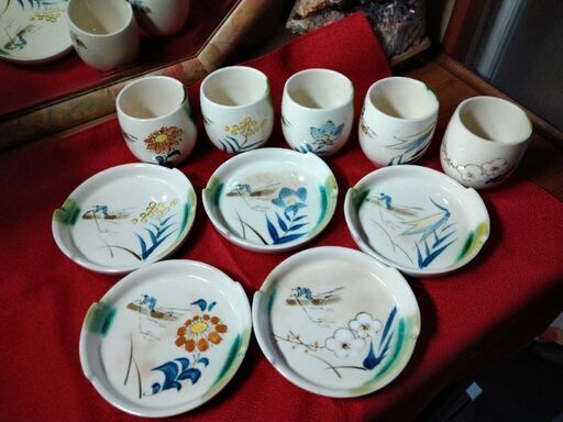 茶菓揃/湯呑＆菓子皿5セット/花柄/絵替わり5客セット
