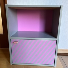 【差し上げます】扉付きカラーボックス2段　ピンク