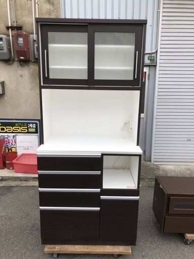 ☆中古￥21,800！二トリ　食器棚　家具　収納家具　幅90cmｘ奥行51cmｘ高さ261cm　【BA004】