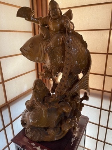 鯉　一刀彫り　彫刻