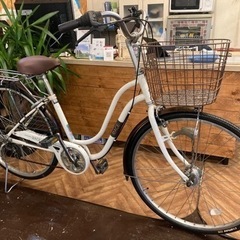 自転車 26インチ 6段変速 オートライト付き 白色