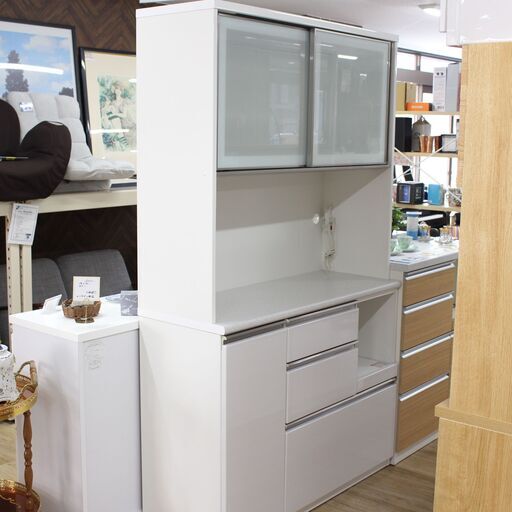店S259)キッチンボード 食器棚 ニトリ アルミナ2 幅120 フルスライドレール アルミフレーム