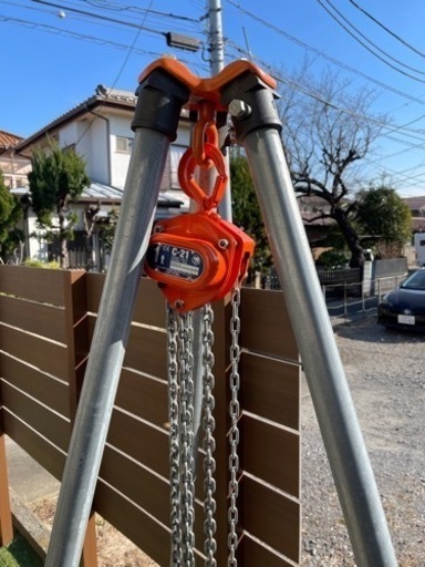 抜根】チェーンブロック荷重1t＋単管3本＋三脚ヘッド＋