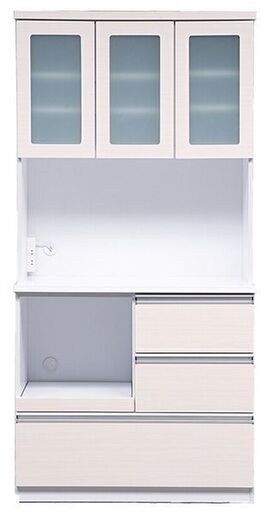未使用90cm幅ハイグロスダイニングボード食器棚 キッチンボード収納 開き戸