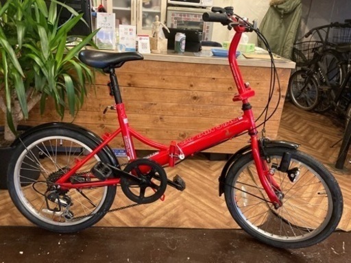 前後タイヤ・チューブ新品！】6段変速 20インチ折りたたみ自転車 オレンジ