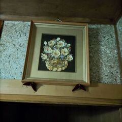 貝殻細工　装飾画“白い花々”額入り