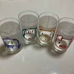昭和レトロ、動物柄の子供グラス4個セットを無料で