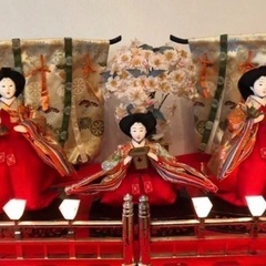 【終了】雛人形　3人官女＋飾りライト　高級着物飾りセット