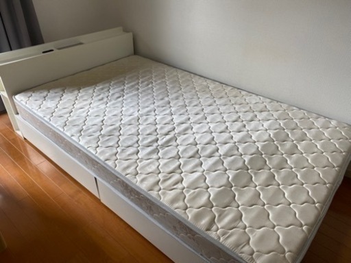 収納付き ベッド セミダブル マットレス セット ホワイト